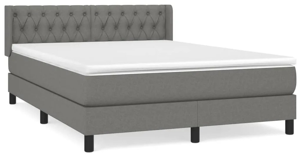 Κρεβάτι Boxspring με Στρώμα Σκούρο Γκρι 140x200 εκ Υφασμάτινο - Γκρι