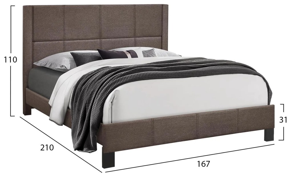 Επενδυμένο Κρεβάτι TRILLOP Διπλό Καφέ 160X200 εκ. 167x210x110 εκ.