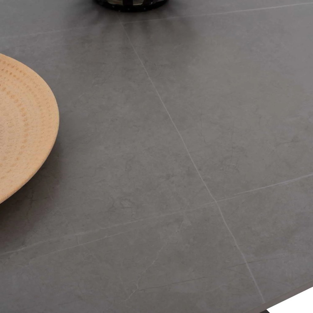 ΤΡΑΠΕΖΙ ΤΡΑΠΕΖΑΡΙΑΣ ΑΠΟ SINTERED STONE ΓΚΡΙ ΜΕΤΑΛΛΙΚΑ ΠΟΔΙΑ 160x90x75Υεκ.HM9308.03