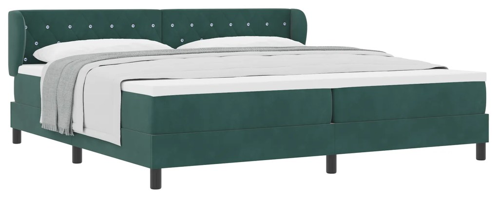 vidaXL Κρεβάτι Box Spring με Στρώμα Σκούρο Πράσινο 200x200 cm Βελούδο