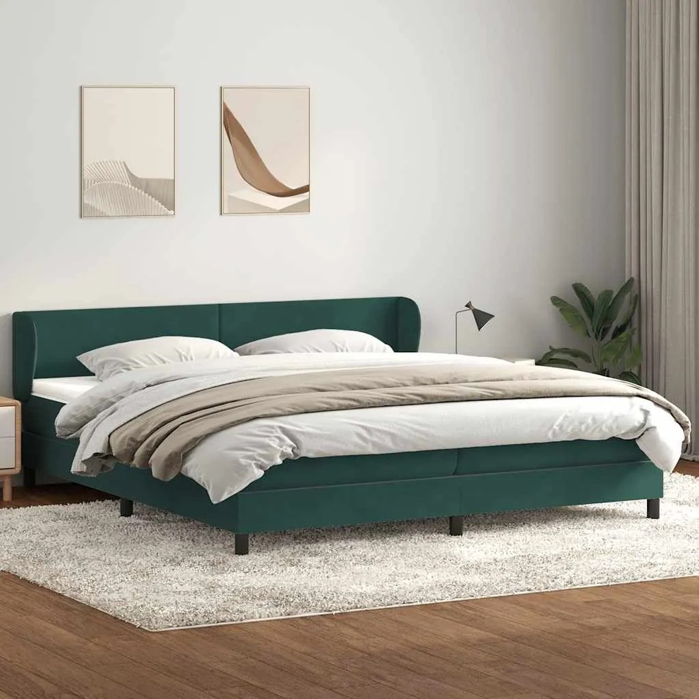 Box Spring Κρεβάτι με στρώματα Σκούρο πράσινο Βελούδινο - Πράσινο