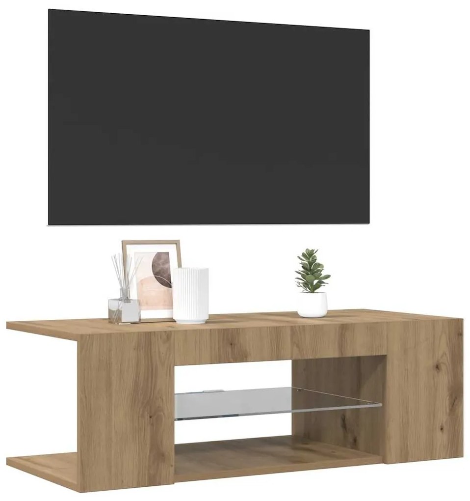 vidaXL Έπιπλο Τηλεόρασης με LED Αρτισιανή Δρυς 90x39x30 εκ Επεξ.Ξύλο