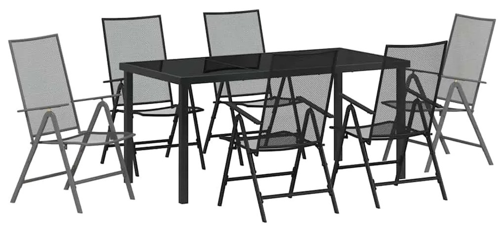 vidaXL Σέτ φαγητού για κήπο Πτυσσόμενος 7 pcs Ανθρακί Ατσάλι