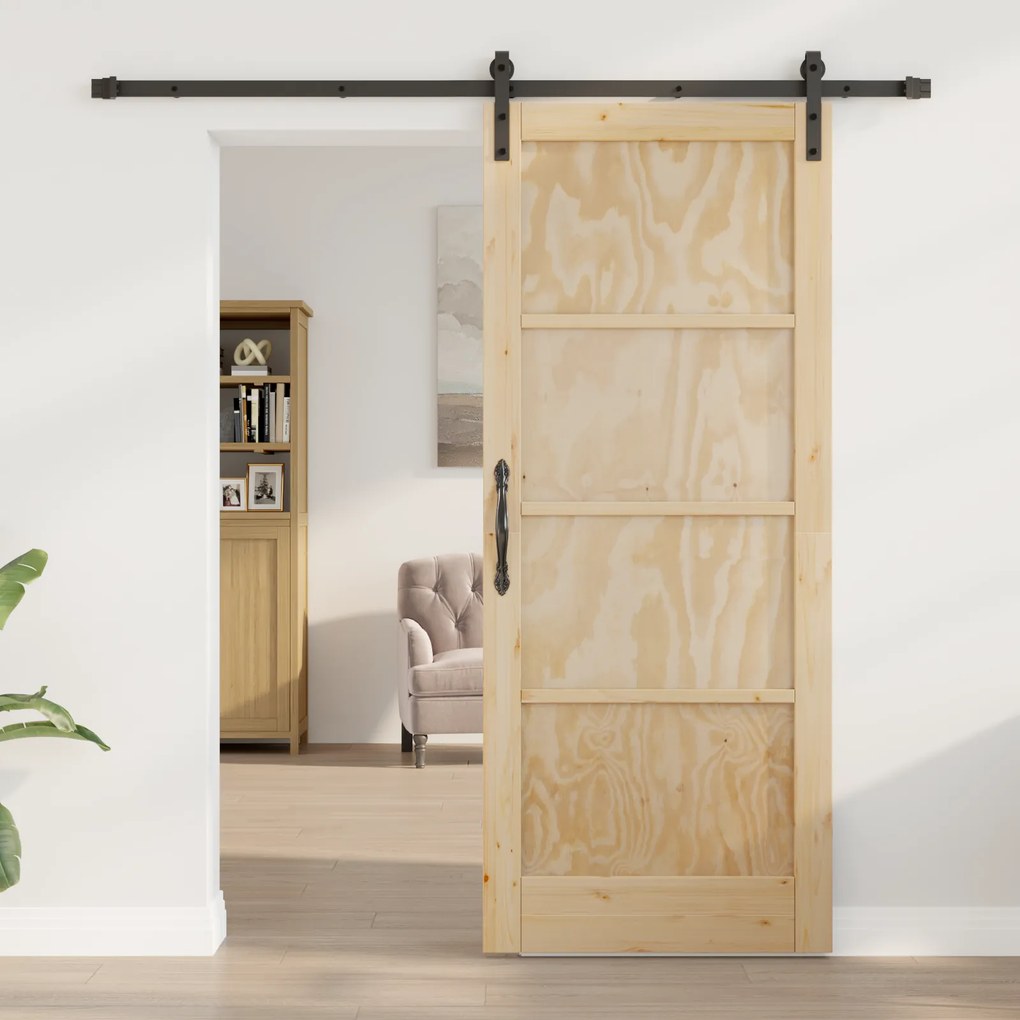 vidaXL Συρόμενη Πόρτα με Σετ Υλικών 83x202 εκ. Συμπαγές Ξύλο Πεύκου