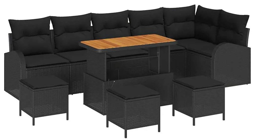 vidaXL Σετ Καναπέ Κήπου με μαξιλάρι 10 pcs Μαύρο Πολυ ράταν