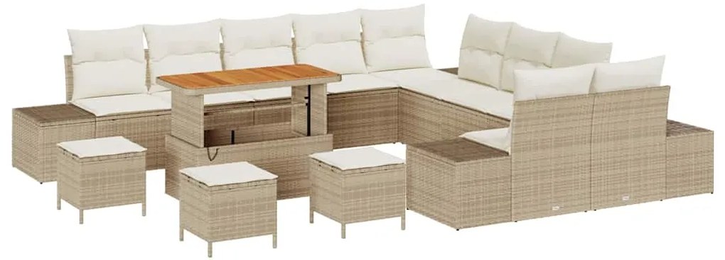 vidaXL Σετ Καναπέ Κήπου με μαξιλάρι 14 pcs Μπεζ Πολυ ράταν