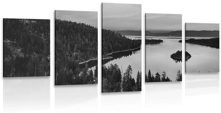 Λίμνη με εικόνα 5 μερών στο ηλιοβασίλεμα σε ασπρόμαυρο - 200x100