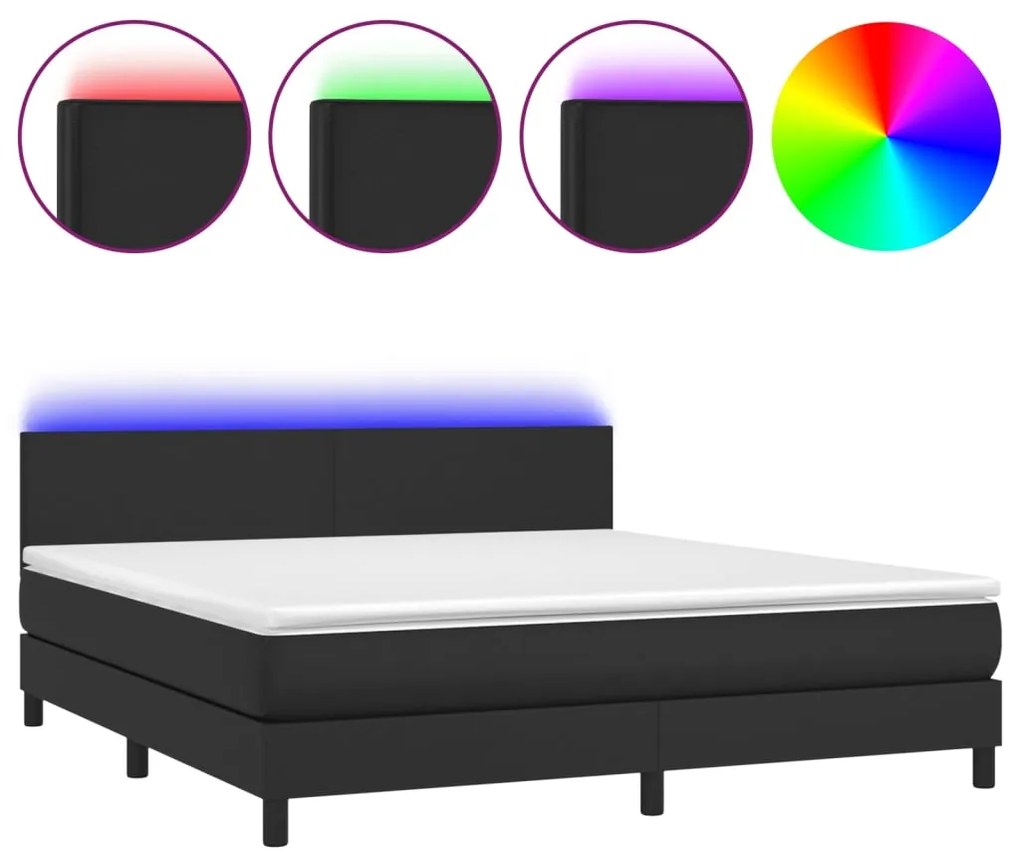 vidaXL Κρεβάτι Boxspring με Στρώμα & LED Μαύρο 180x200 εκ. Συνθ. Δέρμα