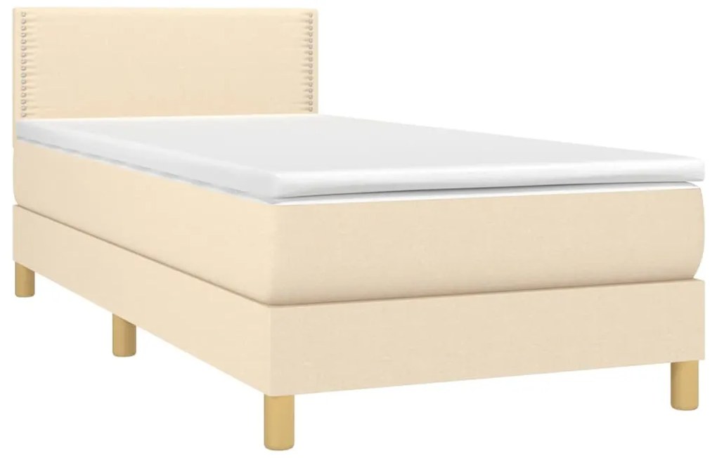 vidaXL Κρεβάτι Boxspring με Στρώμα Κρεμ 90x200 εκ.Υφασμάτινο