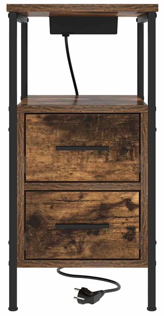 vidaXL Κομοδίνο 2 pcs Καπνιστό Δρύς 30 x 48 x 61 εκ Επεξεργασμένο ξύλο