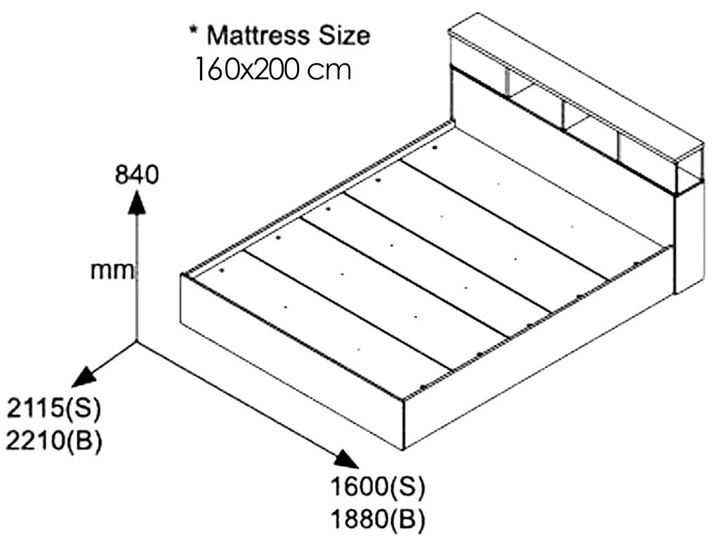 Κρεβάτι διπλό OLYMPUS pakoworld χρώμα wenge 160x200εκ