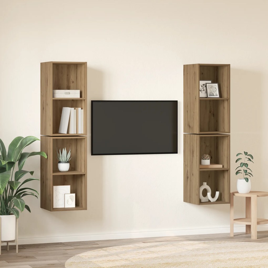 vidaXL Τηλεοπτική Κάβα Τοίχου 4 pcs Χειροποίητη δρυς 37 x 37 x 72 εκ