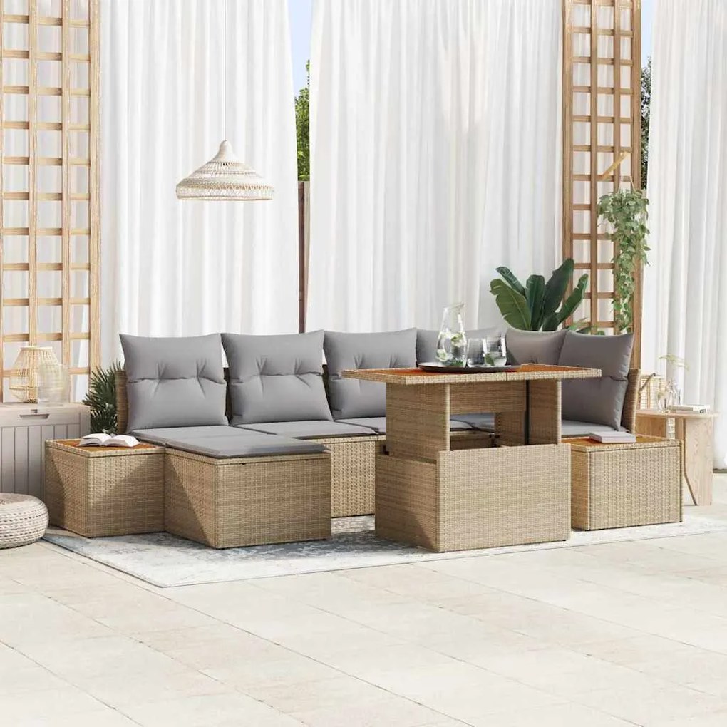 vidaXL Σέτ φαγητού για κήπο με μαξιλάρι 7 pcs Μπεζ, Γκρι