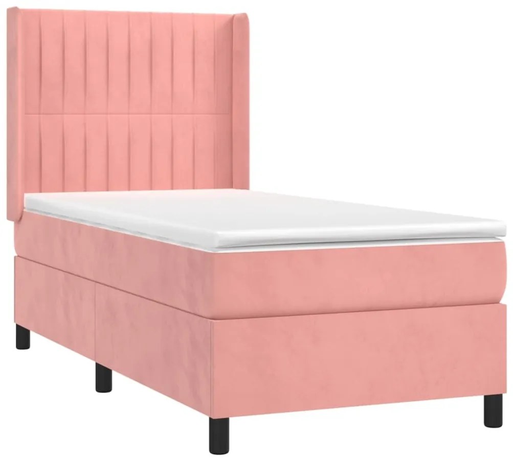 Κρεβάτι Boxspring με Στρώμα &amp; LED Ροζ 100x200 εκ. Βελούδινο - Ροζ