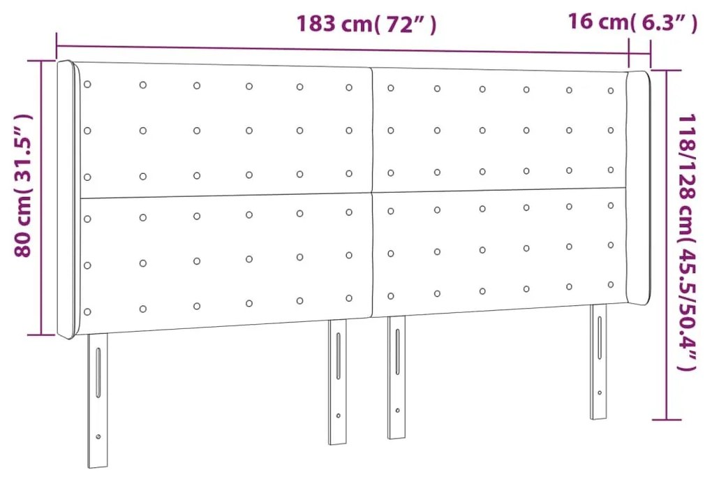 Κεφαλάρι με Πτερύγια Μαύρο 183x16x118/128 εκ. Βελούδινο - Μαύρο