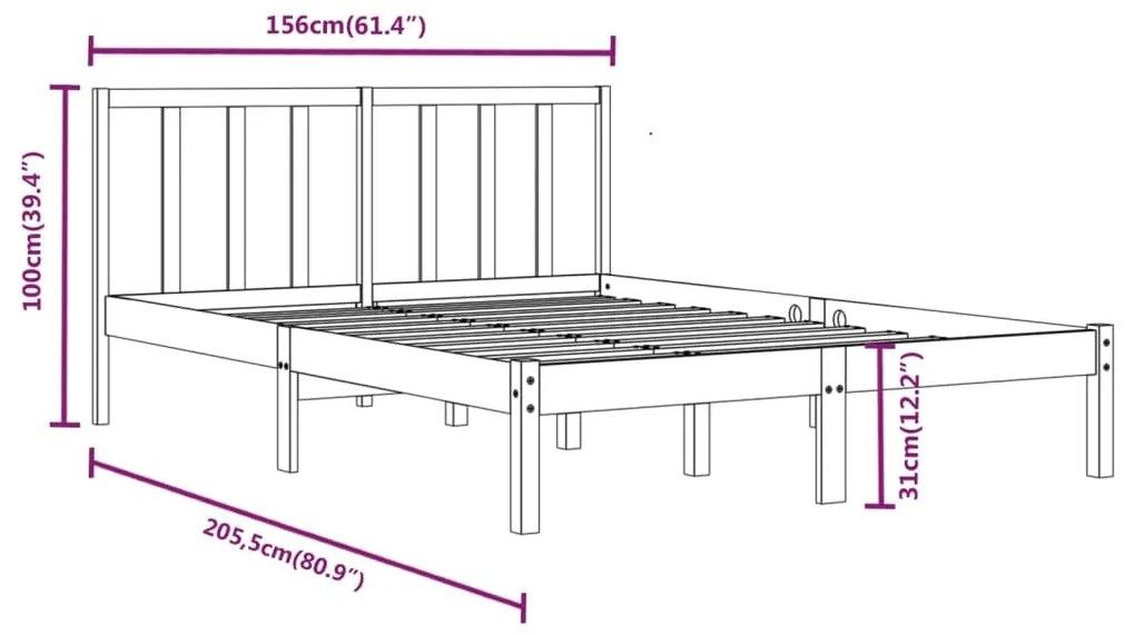 vidaXL Πλαίσιο Κρεβατιού 150 x 200 εκ. Μασίφ Ξύλο Πεύκου King Size