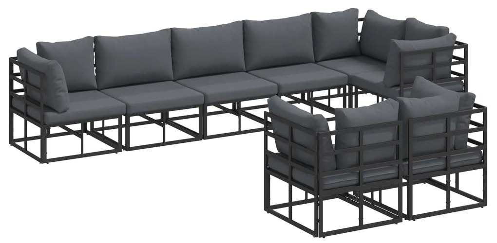 Σετ Καναπέ Κήπου με μαξιλάρι 8 pcs Μαύρο Αλουμίνιο