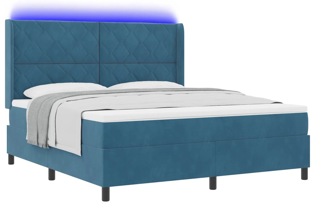 vidaXL Κρεβάτι με Στρώμα & LED Σκούρο Μπλε 180x200 εκ Βελούδο