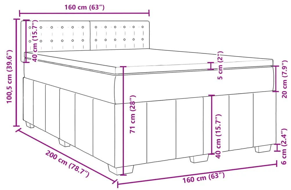 Κρεβάτι Boxspring με Στρώμα Μαύρο 160x200 εκ. Υφασμάτινο - Μαύρο