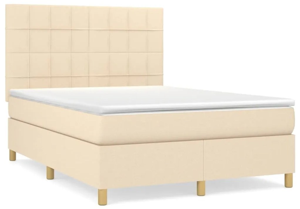 Κρεβάτι Boxspring με Στρώμα Κρεμ 140x190 εκ. Υφασμάτινο - Κρεμ