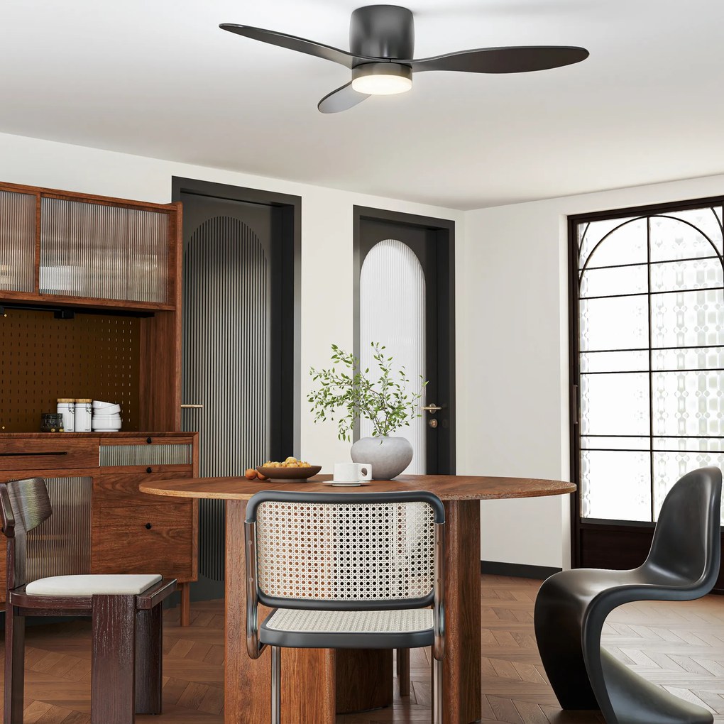 HOMCOM Ανεμιστήρας οροφής με φωτισμό και τηλεχειριστήριο, 3 χρώματα φωτισμού, 6 ταχύτητες, Ρυθμιζόμενη φωτεινότητα, Μαύρο