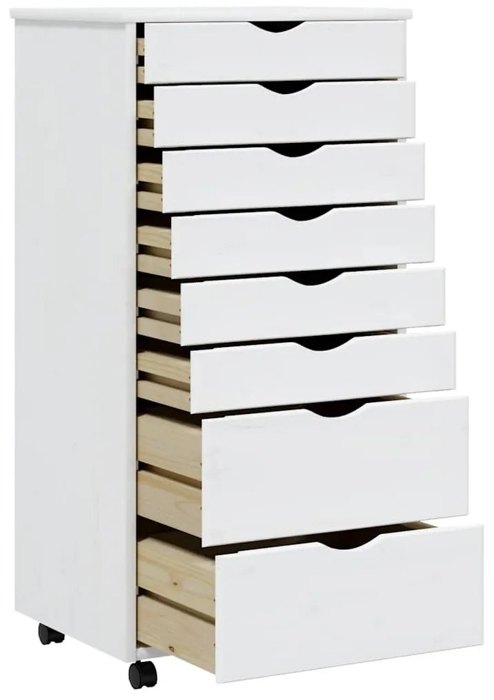 vidaXL Ντουλάπι Κυλιόμενο με Συρτάρια MOSS Λευκό από Μασίφ Ξύλο Πεύκου