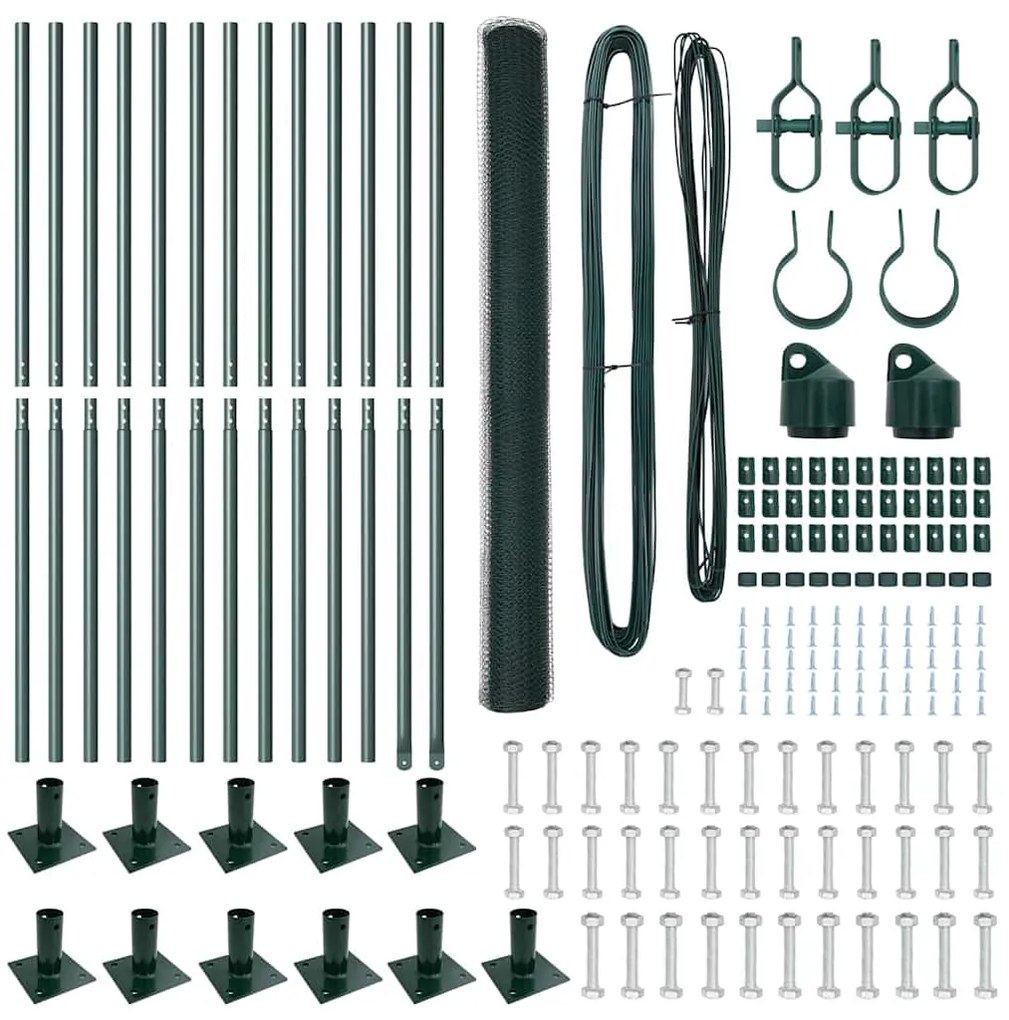 vidaXL Στύλος Περιφράξεων Πράσινο 25 x 1,5 μ (πλέγμα 13 χιλ.) Ατσάλι