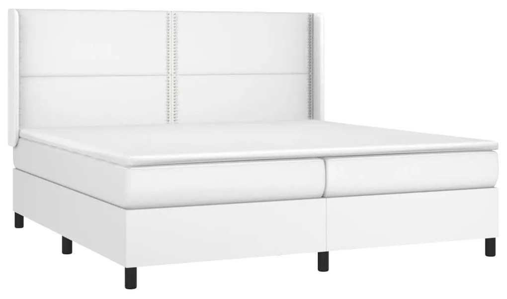 vidaXL Κρεβάτι Boxspring με Στρώμα Λευκό 200x200 εκ. Συνθετικό Δέρμα