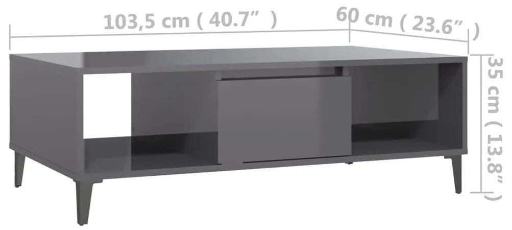 Τραπεζάκι Σαλονιού Γυαλιστερό Γκρι 103,5x60x35 εκ. Επεξ. Ξύλο - Γκρι