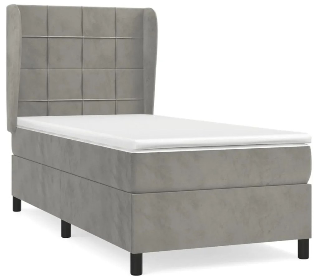 Κρεβάτι Boxspring με Στρώμα Ανοιχτό Γκρι 100x200 εκ. Βελούδινο - Γκρι