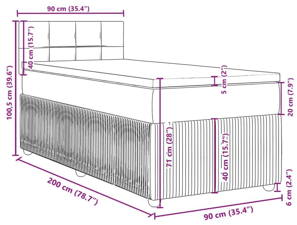 Κρεβάτι Boxspring με Στρώμα Σκούρο Γκρι 90x200 εκ. Υφασμάτινο - Γκρι