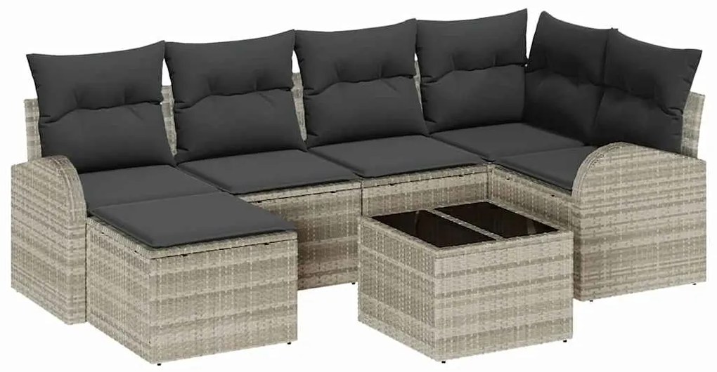 vidaXL Σετ Καναπέ Κήπου με μαξιλάρι 7 pcs Ανοιχτό γκρι Πολυ ράταν