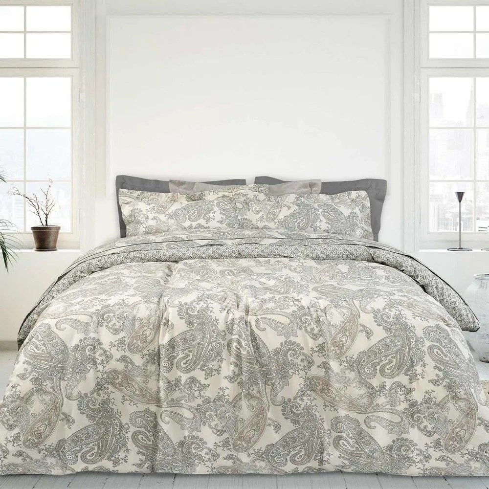 Σεντόνια Happy 9593 (Σετ 3τμχ) Ecru-Grey Das Home Μονό 170x260cm 100% Cotton