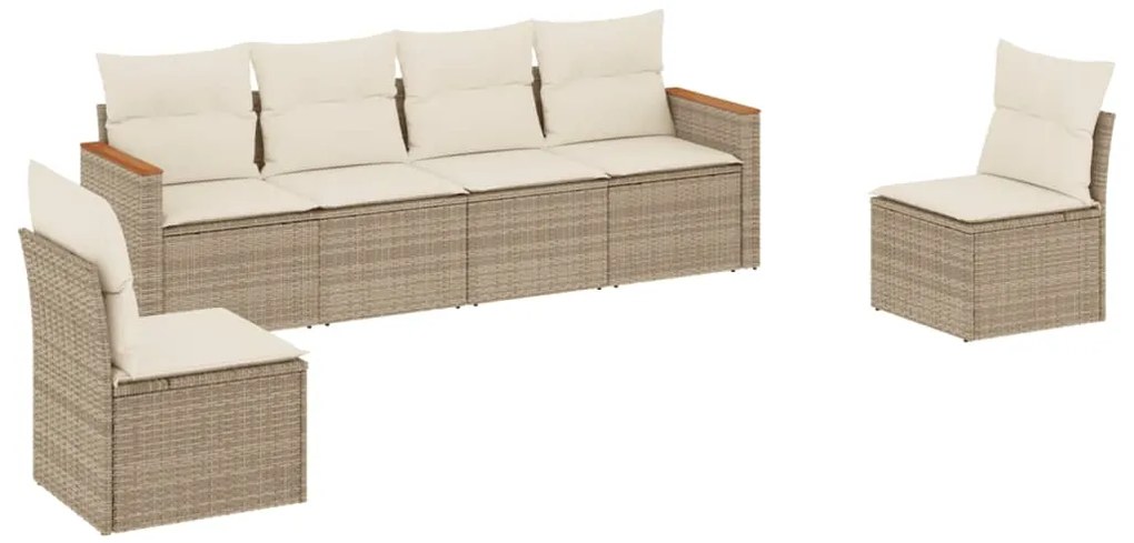 vidaXL Σετ Καναπέ Κήπου 6 τεμ. Μπεζ Συνθετικό Ρατάν με Μαξιλάρια