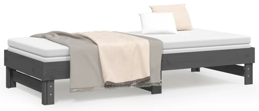 vidaXL Καναπές Κρεβάτι Συρόμενος Γκρι 2x(100x200)εκ. Μασίφ Ξύλο Πεύκου