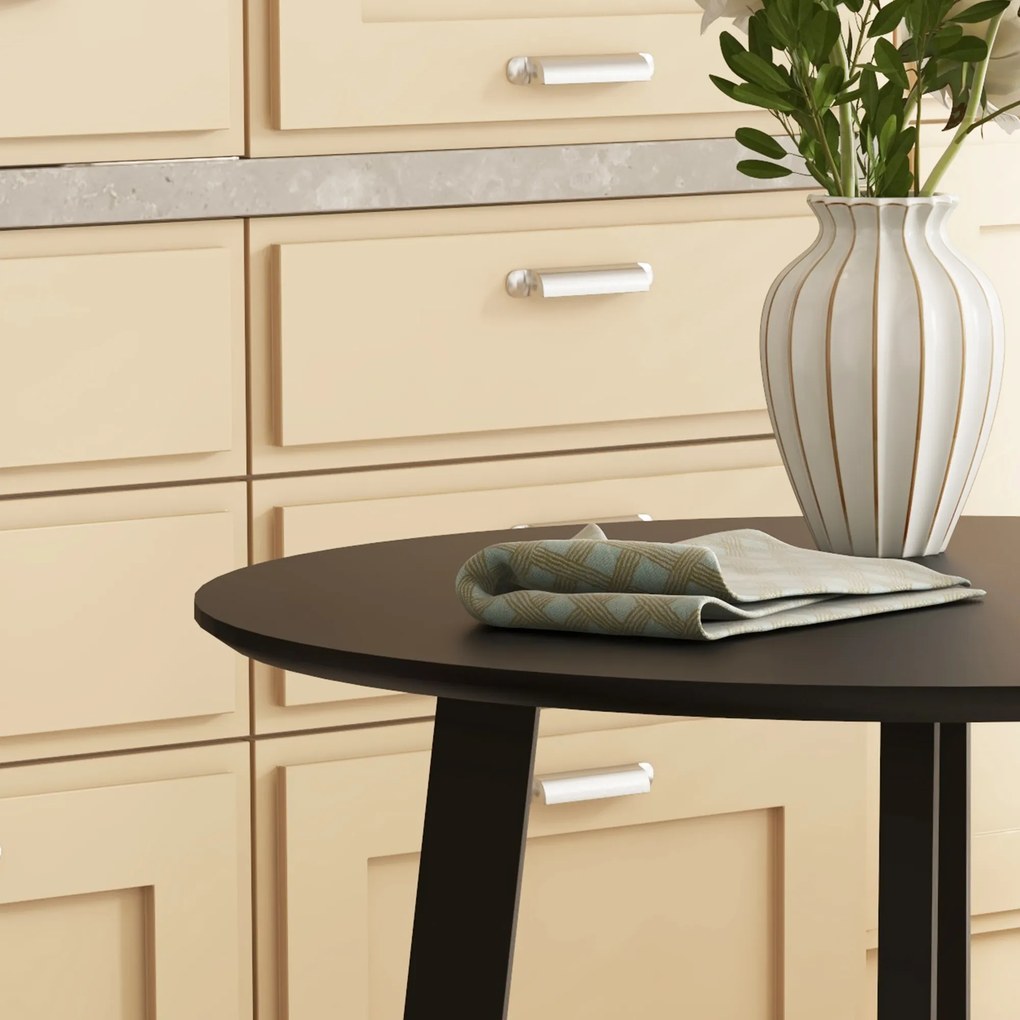 Τραπέζι τραπεζαρίας για 2 άτομα, λευκή επιφάνεια, μεταλλικά πόδια με τάπες, Ø72 x 75Υ cm, μαύρο χρώμα