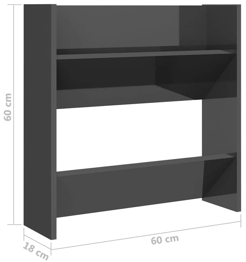 vidaXL Παπουτσοθήκη Τοίχου Γυαλιστερό Γκρι 60 x 18 x 60 εκ Επεξ. Ξύλο