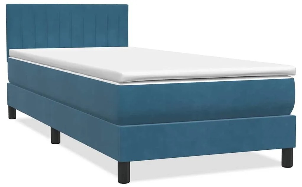 Box Spring κρεβάτι με στρώμα σκούρο μπλε 80x210 εκ. Βελούδινο - Μπλε