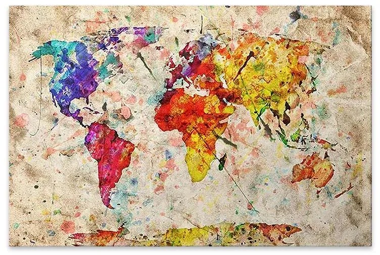 Πίνακας σε καμβά "Colorful World Map"  ψηφιακής εκτύπωσης 75x50x3εκ. - 012794