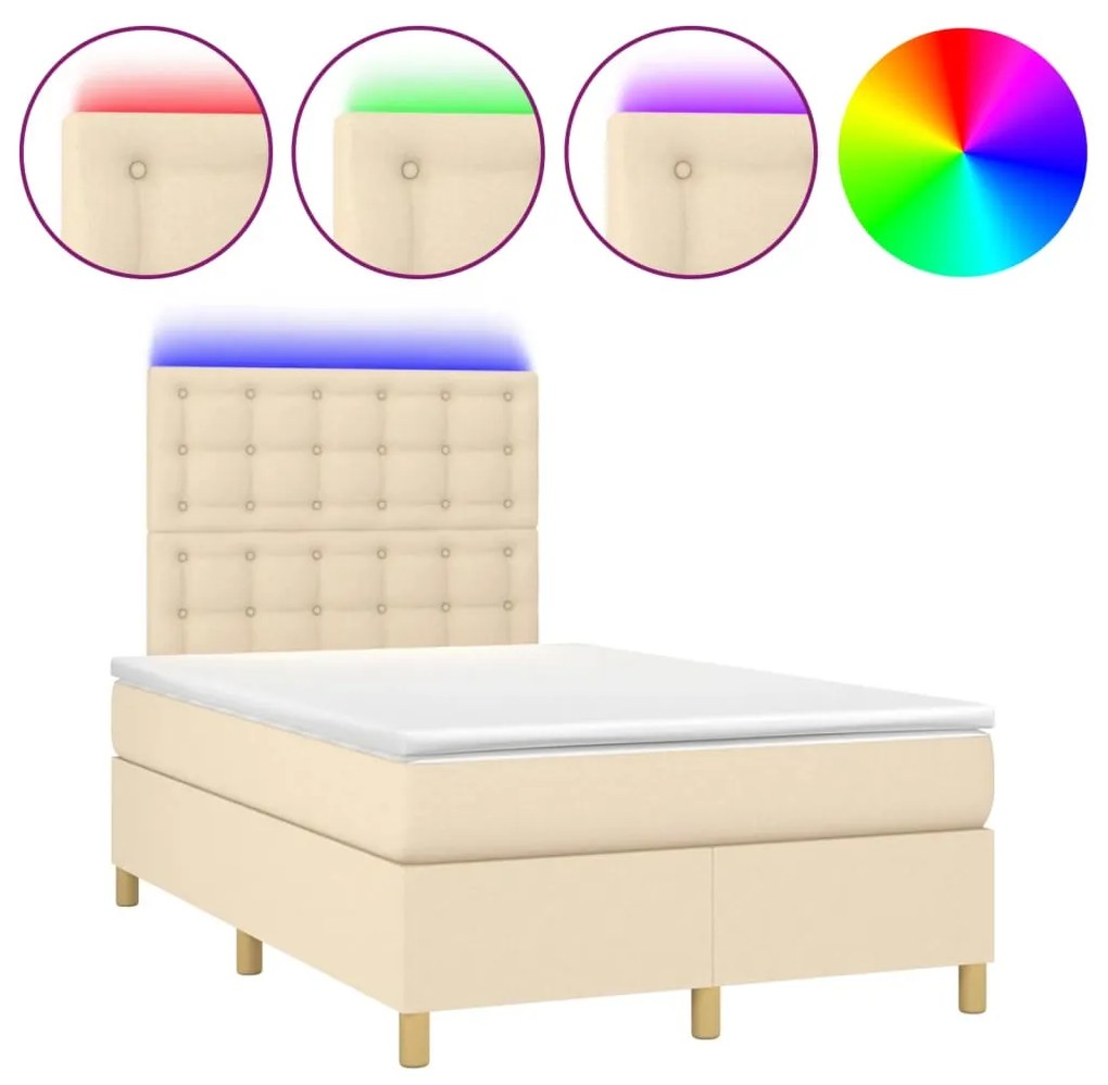 ΚΡΕΒΑΤΙ BOXSPRING ΜΕ ΣΤΡΩΜΑ &amp; LED ΚΡΕΜ 120X190 ΕΚ. ΥΦΑΣΜΑΤΙΝΟ 3270279