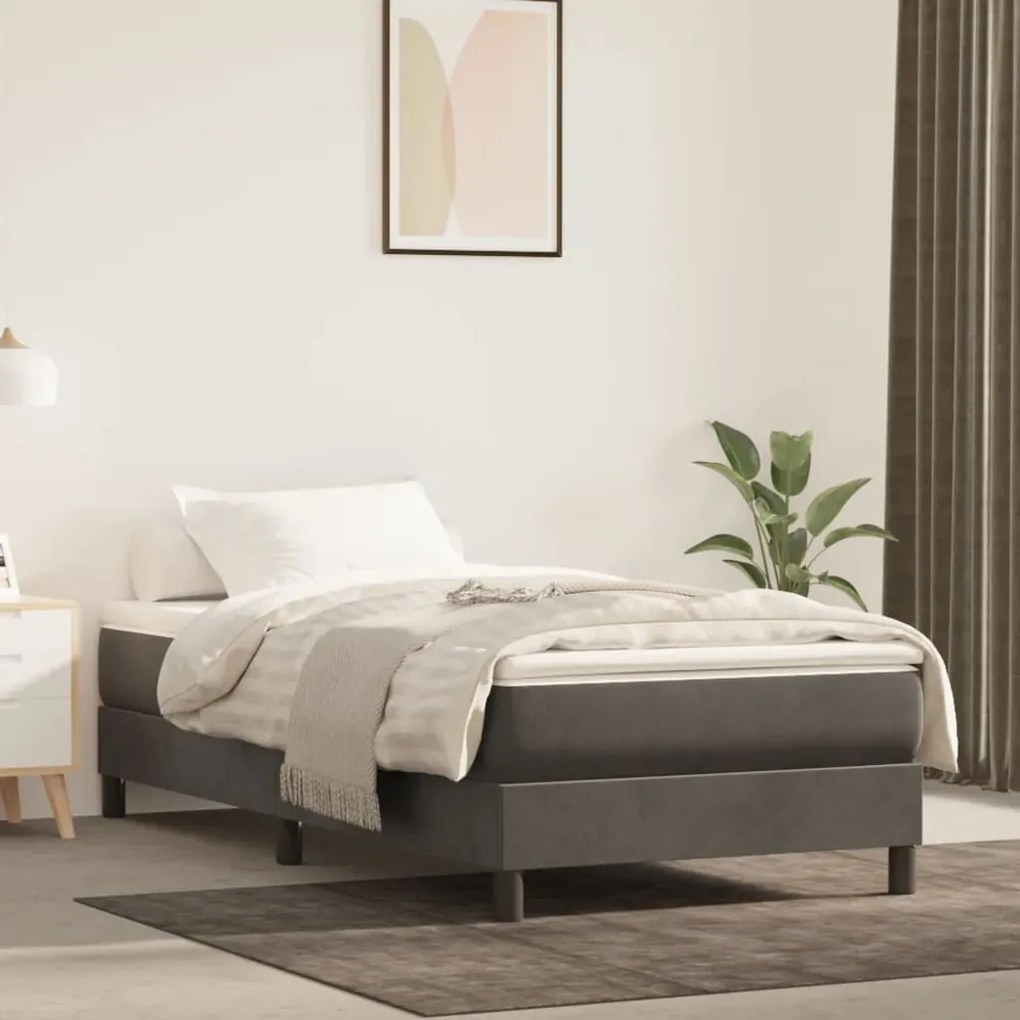 vidaXL Κρεβάτι Boxspring με Στρώμα Σκούρο Γκρι 90x190 εκ. Βελούδινο