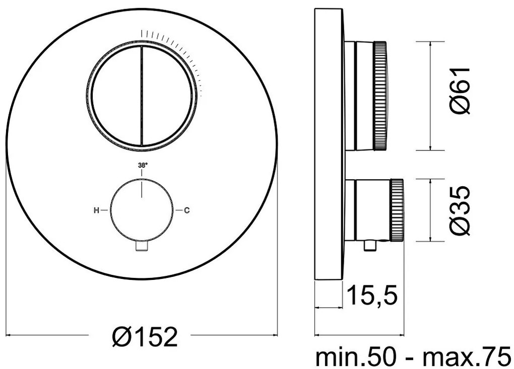 Θερμοστατικός μίκτης 2 εξόδων Push-Inox