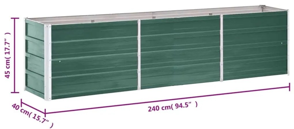 Ζαρντινιέρα Υπερυψωμένη Πράσινη 240x40x45 εκ. Γαλβαν. Χάλυβας - Πράσινο