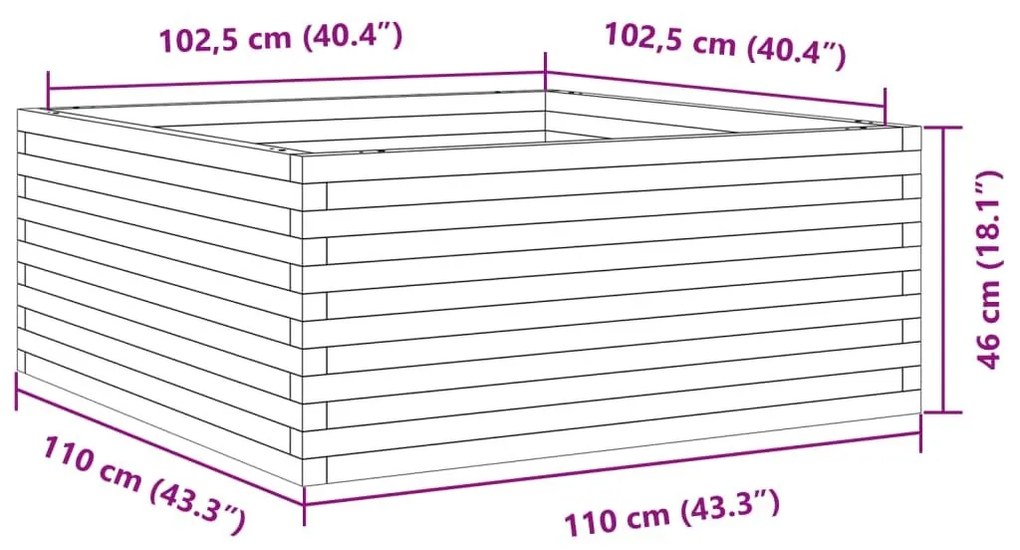 Ζαρντινιέρα Κήπου 110x110x46 εκ από Μασίφ Ξύλο Πεύκου - Καφέ