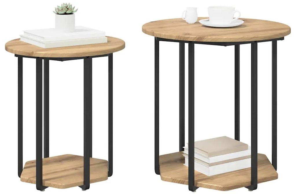 vidaXL Σετ βοηθητικά τραπεζάκια με ράφι 2 pcs Δρυς Artisan και Μαύρο