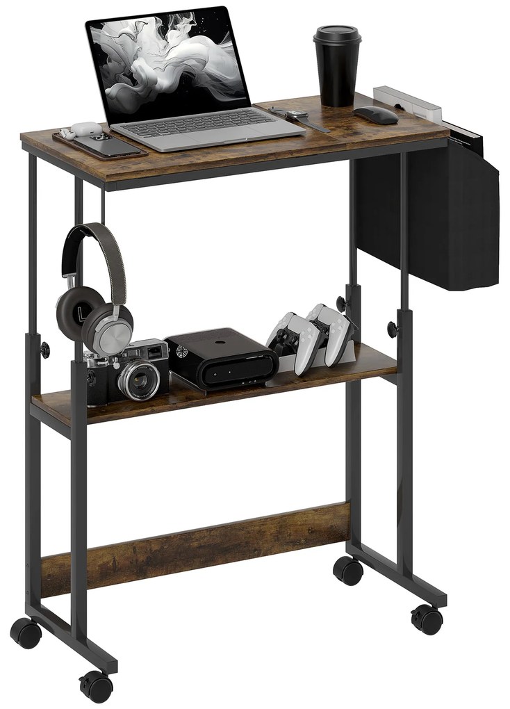 HOMCOM Ρυθμιζόμενο ύψος γραφείο με κλίση επιφάνειας εργασίας, τροχούς, ράφι αποθήκευσης, για γραφή, ανάγνωση, σχέδιο, καφέ