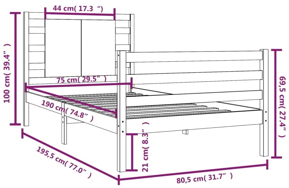 vidaXL Σκελετός Κρεβατιού Χωρίς Στρώμα 75x190 εκ Μασίφ Ξύλο Πεύκου