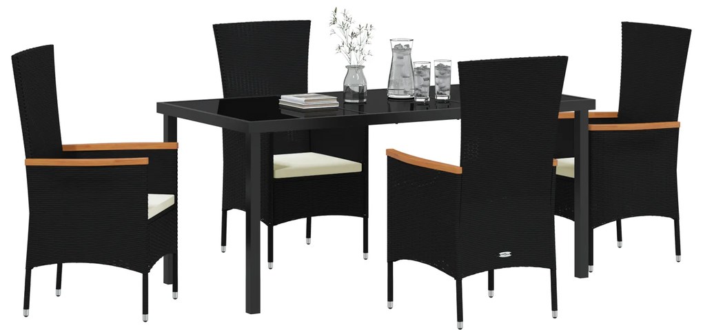 vidaXL Σετ Καρεκλών Κήπου με μαξιλάρι 5 pcs Μαύρο 160 x 80 x 73 εκ