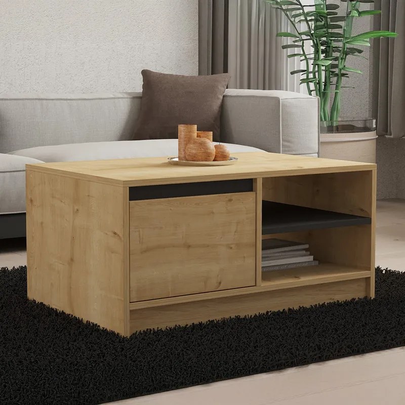Τραπέζι σαλονιού Narli pakoworld σε oak απόχρωση 90x60x45εκ - 120-000512