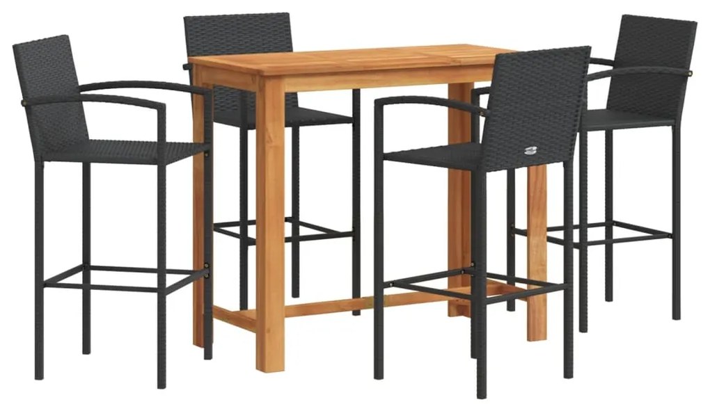 vidaXL Σετ Μπαρ Κήπου 5 Τεμ. Μαύρο Μασίφ Ξύλο Ακακίας και Συνθ. Ρατάν